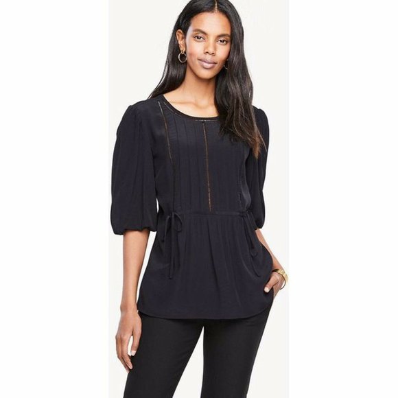 Ann Taylor Lattice Cutout Lacy Puff Sleeve Blouse - Picture 2 of 7